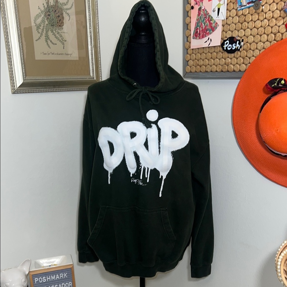 Vintage “Drip” Dark Green Hoodie Sz. L